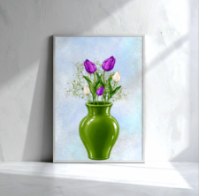 Grøn vase med tulipaner